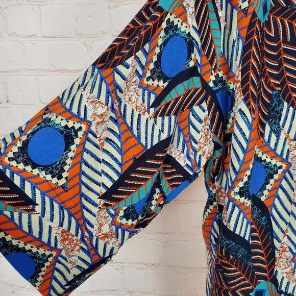 Cache Cache Womens Viscose Open Front Blazer Jacket Kimono L Ethnic Orange Blue - Picture 6 of 13